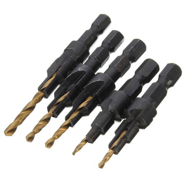 Titanium Coated Drill Bit Set - 5pcs 1/4 Inch Hex Shank - Quick Change Wood Working - Image 4